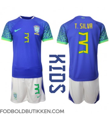 Brasilien Thiago Silva #3 Udebanetrøje Børn VM 2022 Kortærmet (+ Korte bukser)